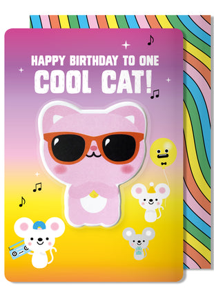 Cat Puffy Sticker Birthday Card