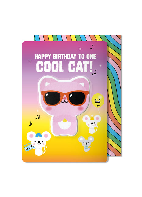 Cat Puffy Sticker Birthday Card