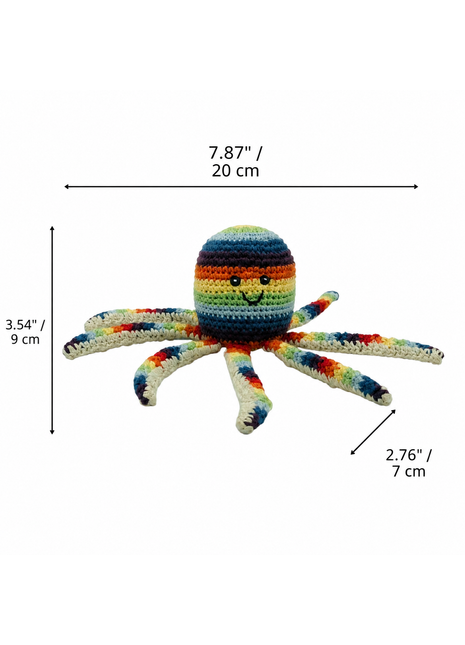 LS2570 - Octopus Rattle - Rainbow dimensions