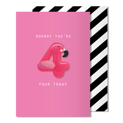 Age 4 Flamingo Magnet Card