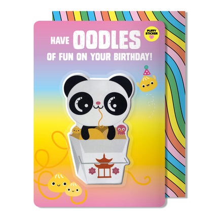 Carte d'anniversaire autocollante Panda Puffy