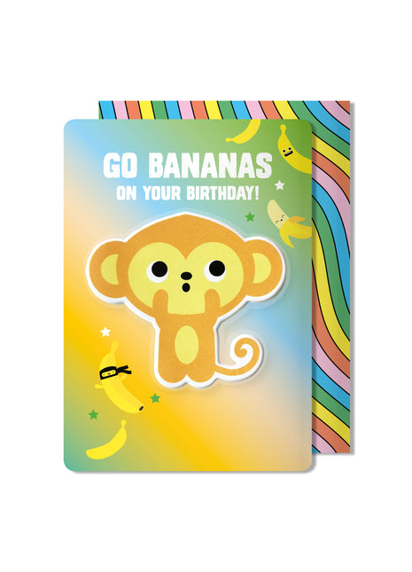Carte d'anniversaire autocollante Monkey Puffy